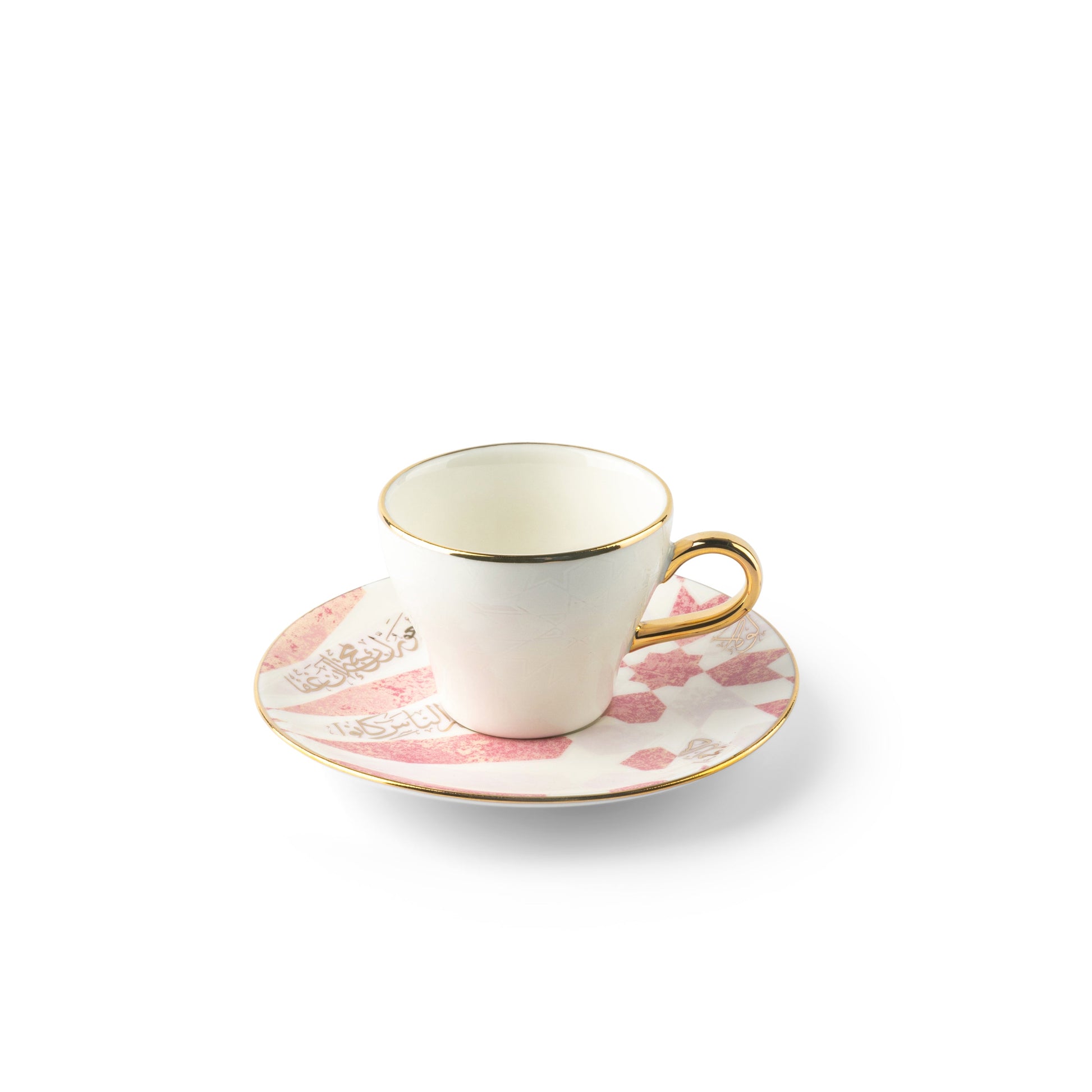 Otantik Home pink and gold espresso cups set with elegant gold handle and decorative saucer