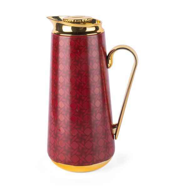 Otantik Home red and gold rattan vacuum flask with elegant handle and floral pattern design