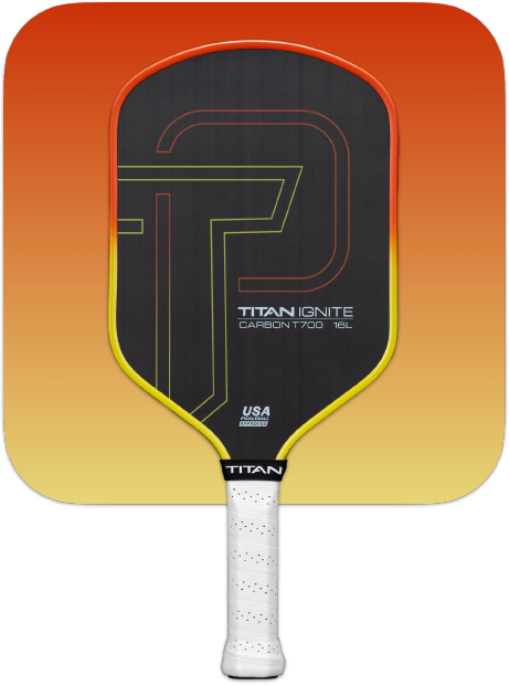 Titan Ignite 16L pickleball paddle with black carbon surface and white grip by Titan Pickleball