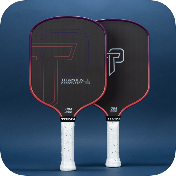 Titan Ignite 16S pickleball paddle by Titan Pickleball with black carbon face and white grip