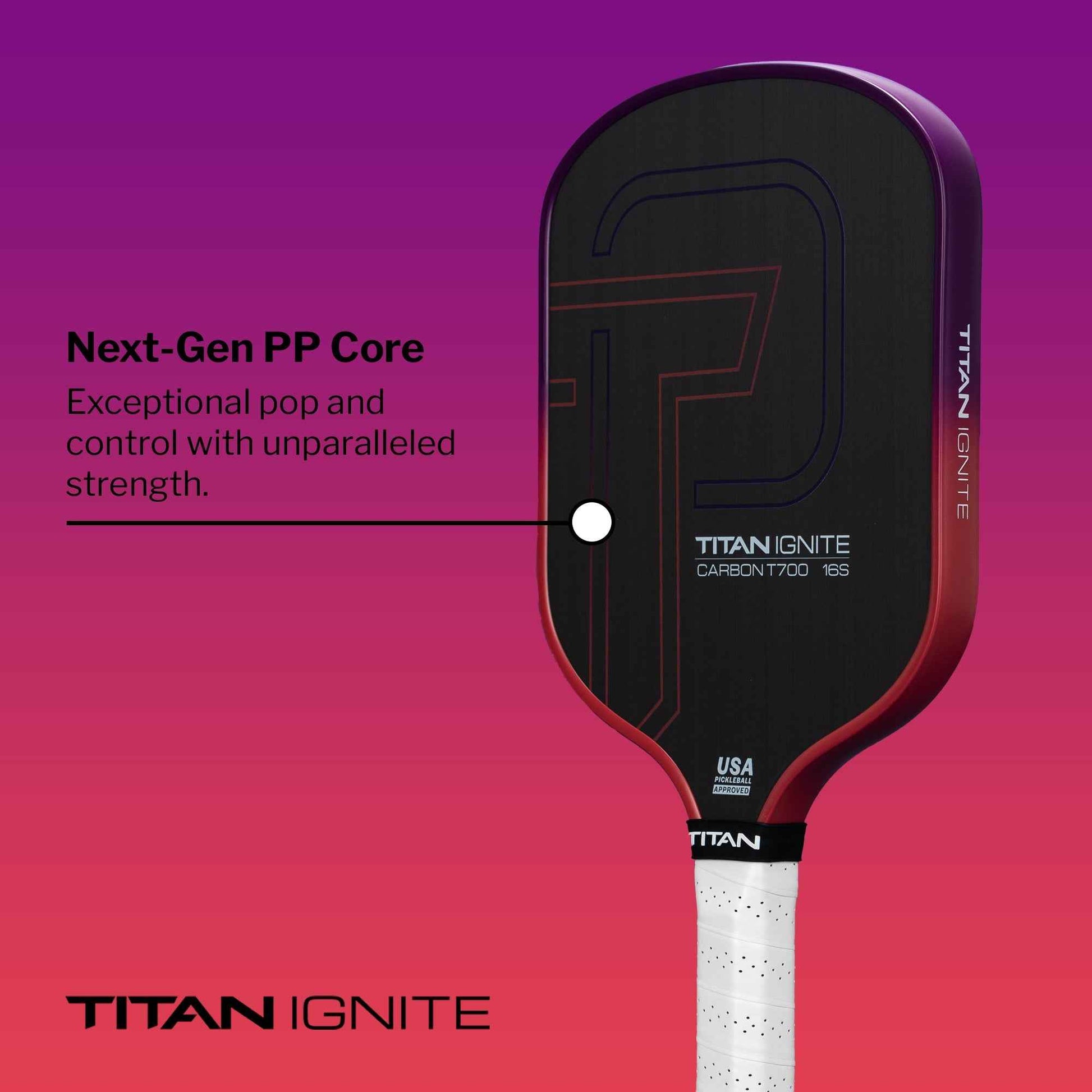 Titan Ignite 16S pickleball paddle by Titan Pickleball with next-gen PP core for exceptional pop and control