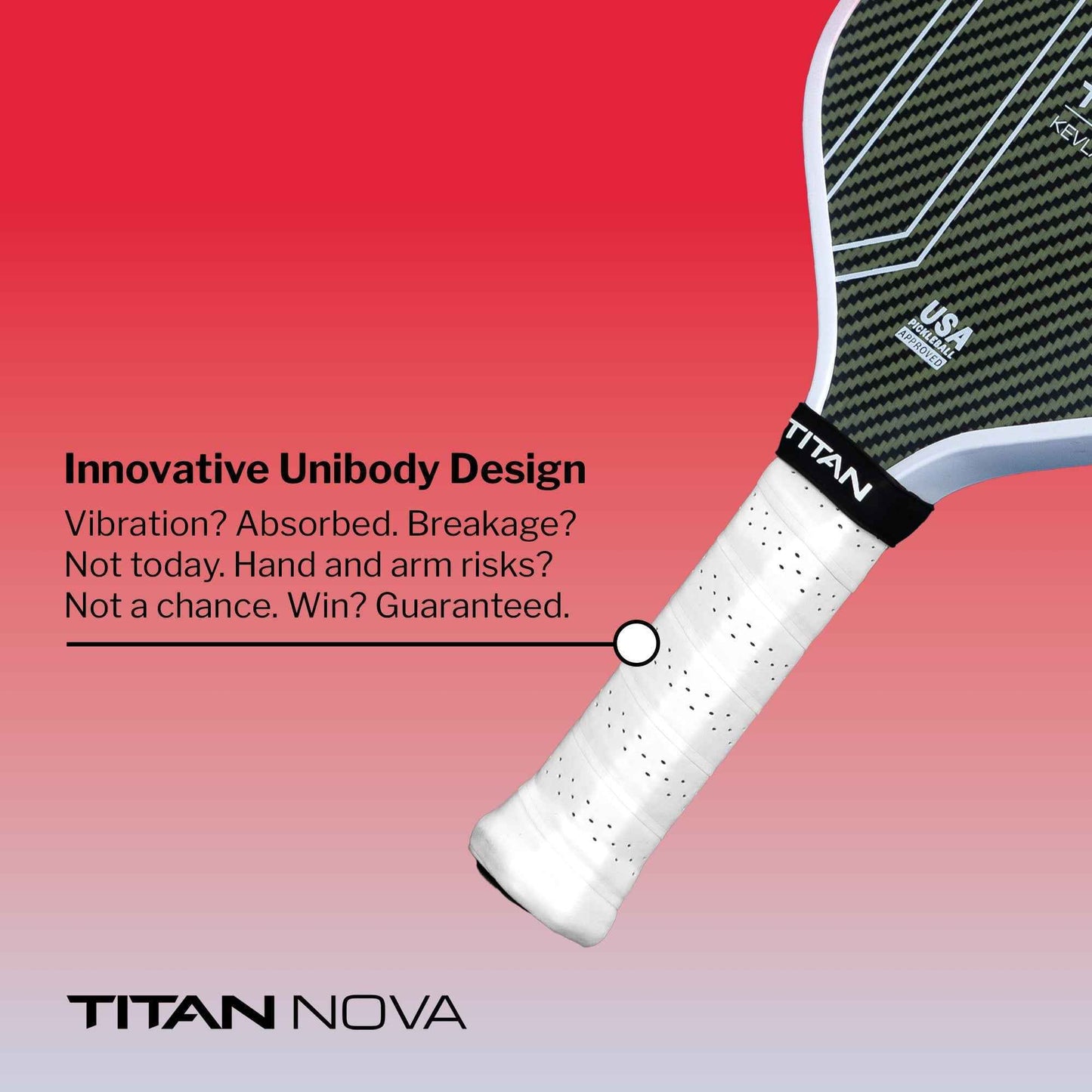 Titan Nova 14L pickleball paddle with innovative unibody design and white perforated grip