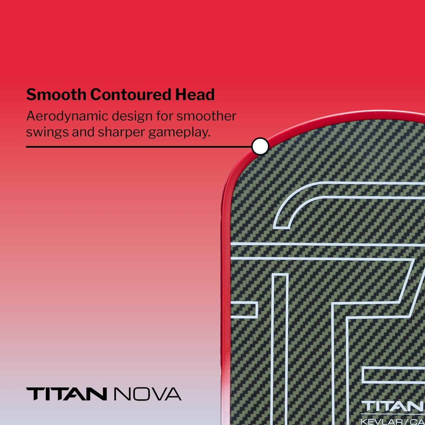 Close-up of the smooth contoured head of the Titan Nova 14L pickleball paddle by Titan Pickleball