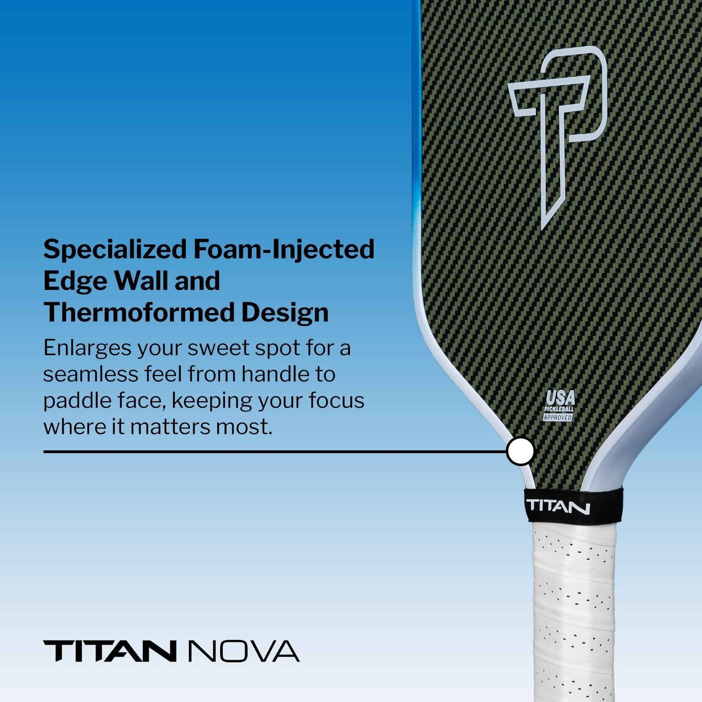 Titan Nova 16L pickleball paddle with foam-injected edge wall and thermoformed design