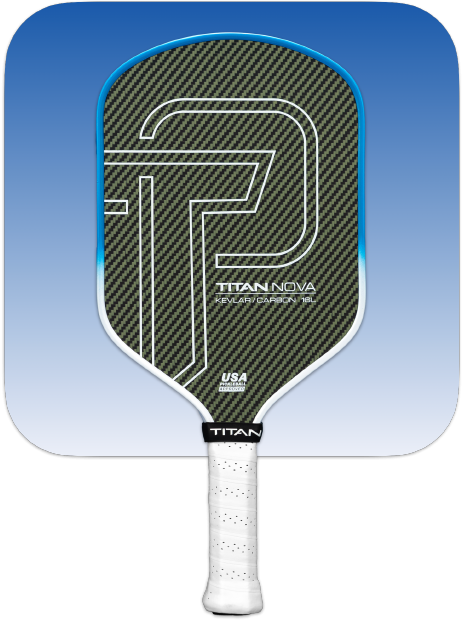 Titan Nova 16L pickleball paddle with carbon fiber face and white grip by Titan Pickleball