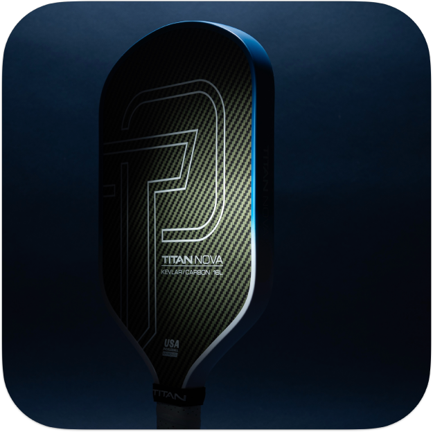 Titan Nova 16L pickleball paddle by Titan Pickleball with black carbon fiber surface and sleek design