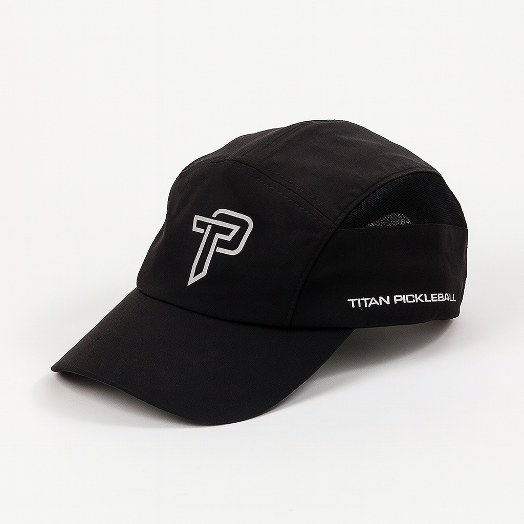 Black Titan pickleball hat with logo on front and Titan Pickleball text on side