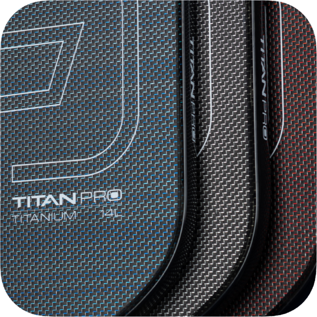 Titan Pro Titanium pickleball paddle by Titan Pickleball with carbon fiber texture and color accents