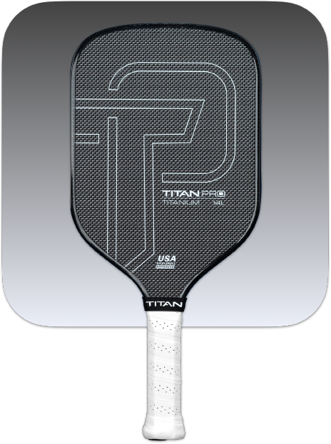 Titan Pro Titanium pickleball paddle by Titan Pickleball with black textured face and white grip handle