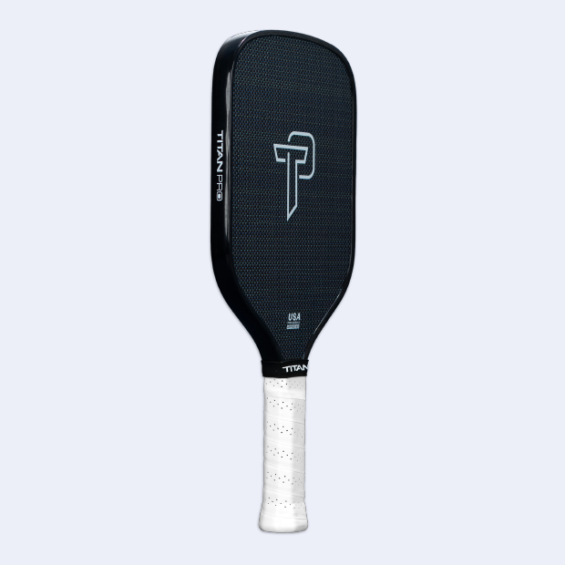 Titan Pro Titanium pickleball paddle by Titan Pickleball with black face and white grip