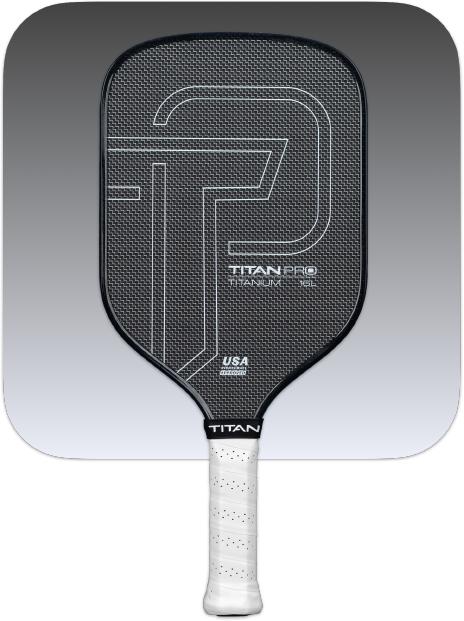 Titan Pro Titanium pickleball paddle by Titan Pickleball with black textured face and white grip