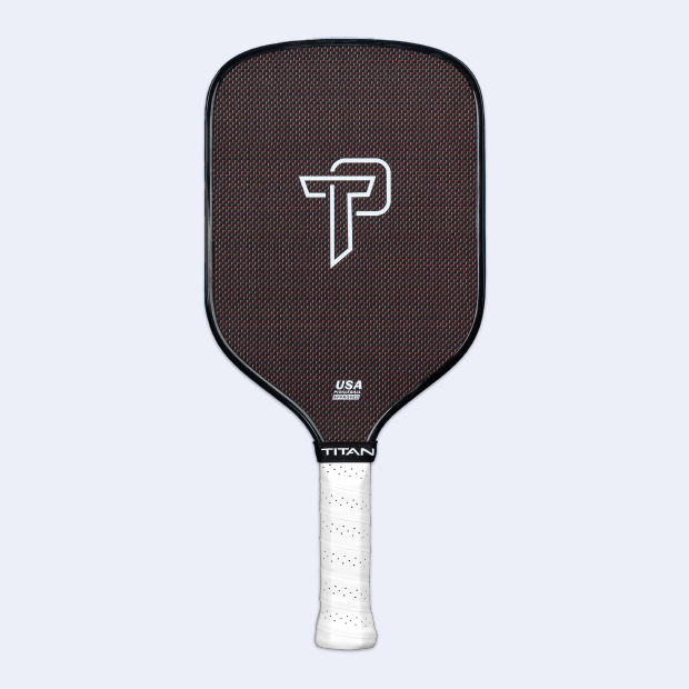 Titan Pro Titanium pickleball paddle by Titan Pickleball with black textured face and white grip