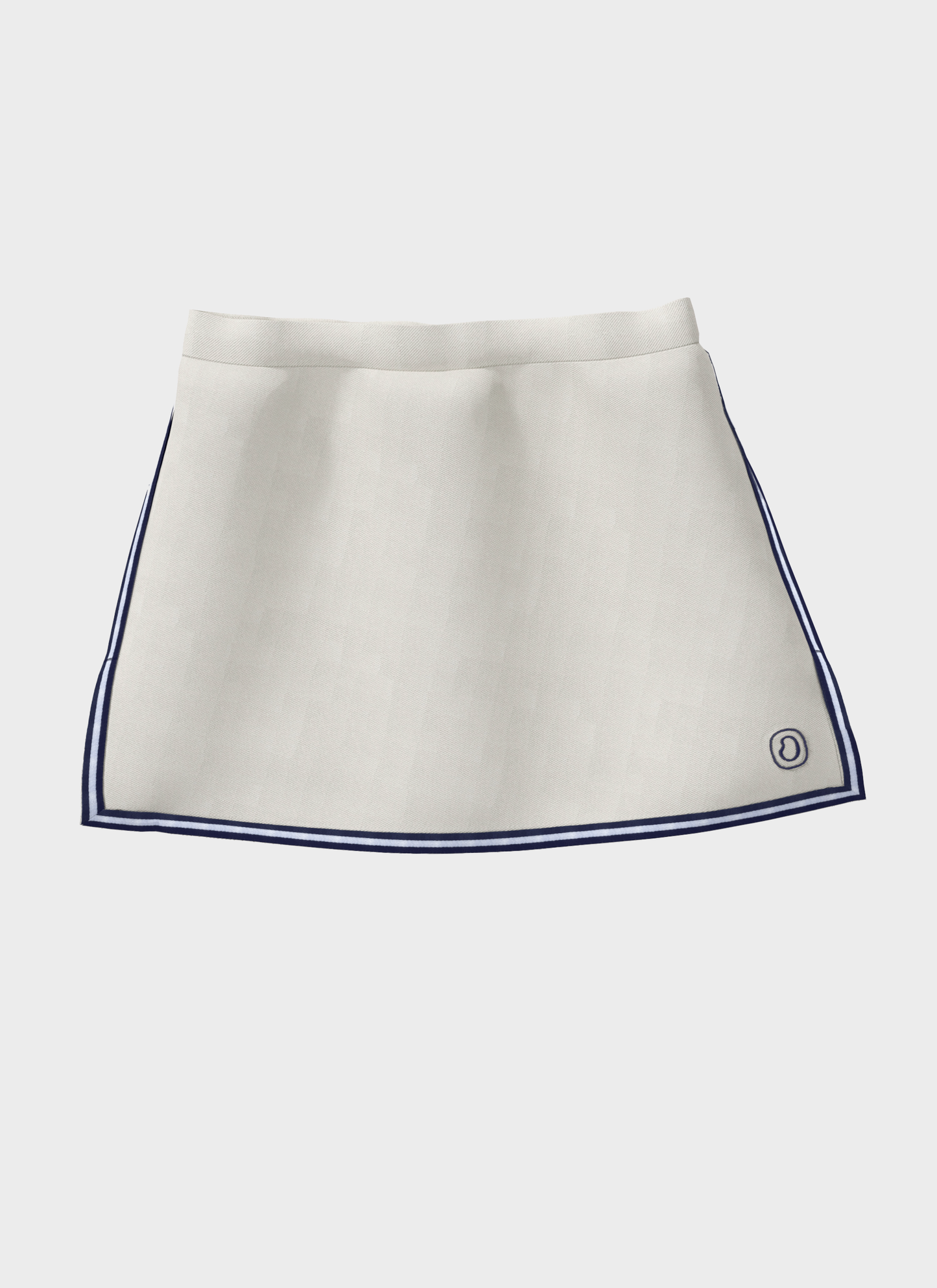 Ondine white UPF 50 athletic skort with navy trim and logo detail for active wear