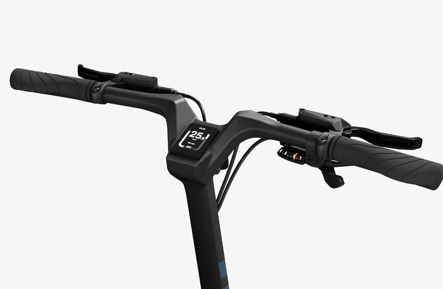 Handlebars and digital display of Rex E-Bikes Urtopia Carbon Fold 1 electric bike in black