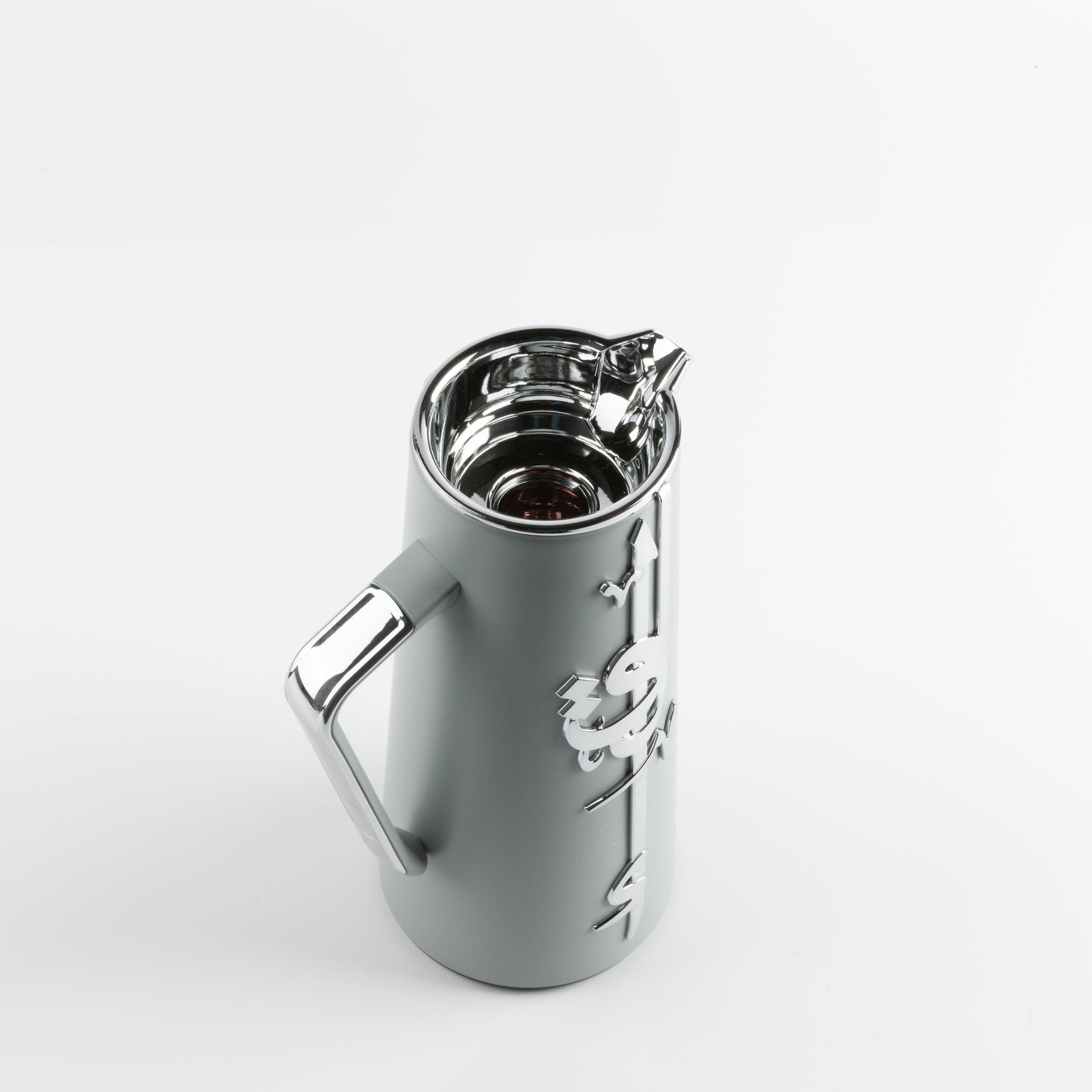 Otantik Home grey vacuum flask with metallic handle and shiny interior design