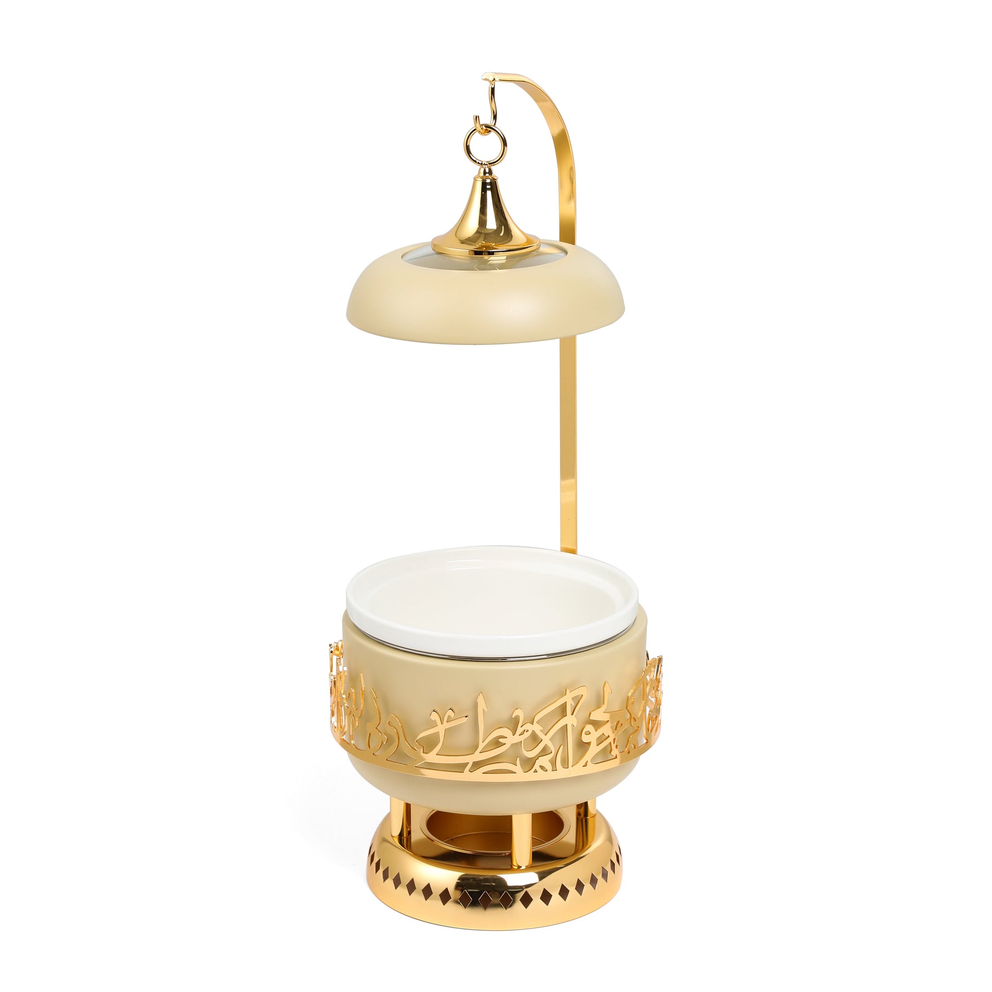 Otantik Home ivory and gold chafer with decorative base and detachable lid for serving food