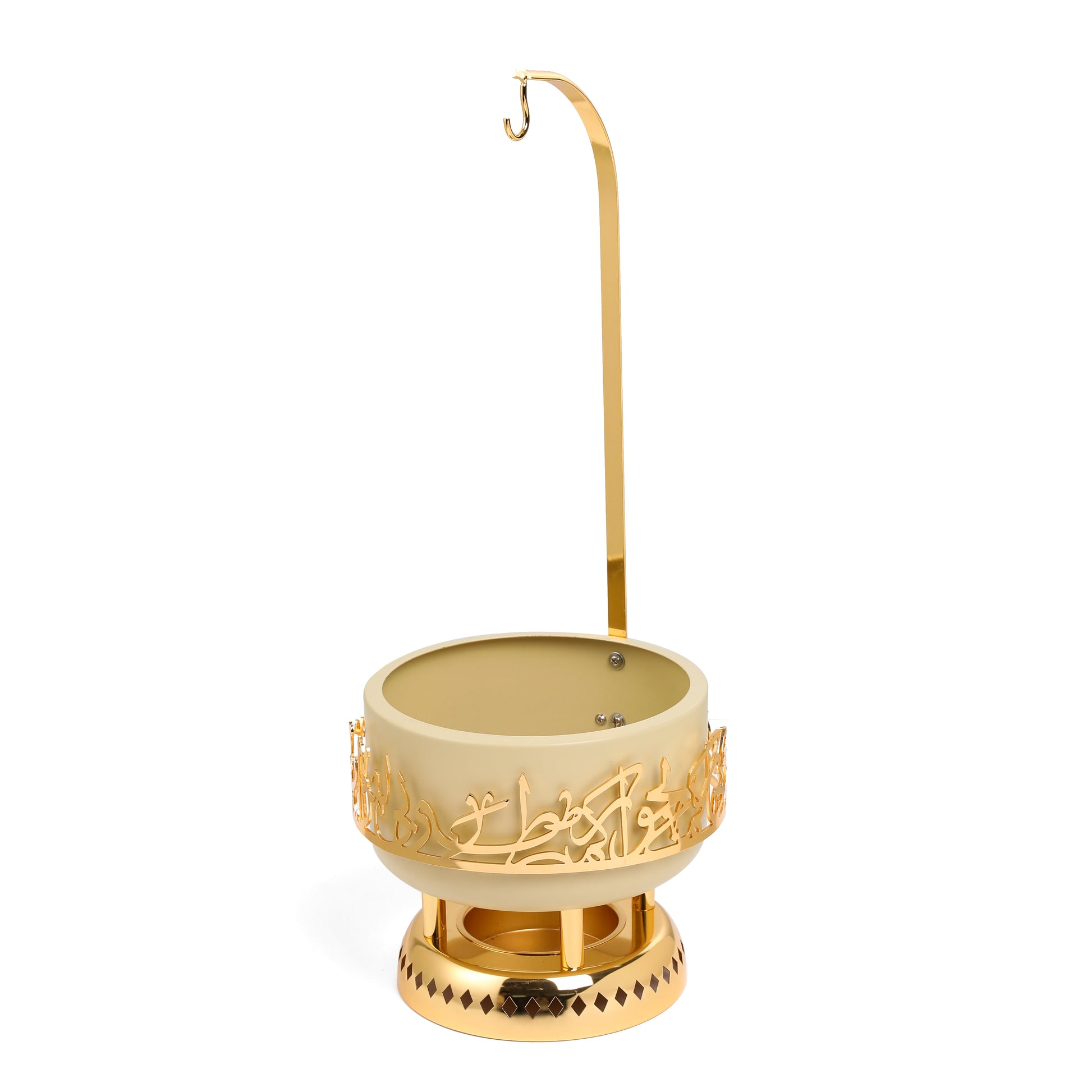 Otantik Home elegant ivory and gold chafer with intricate gold detailing and a tall handle