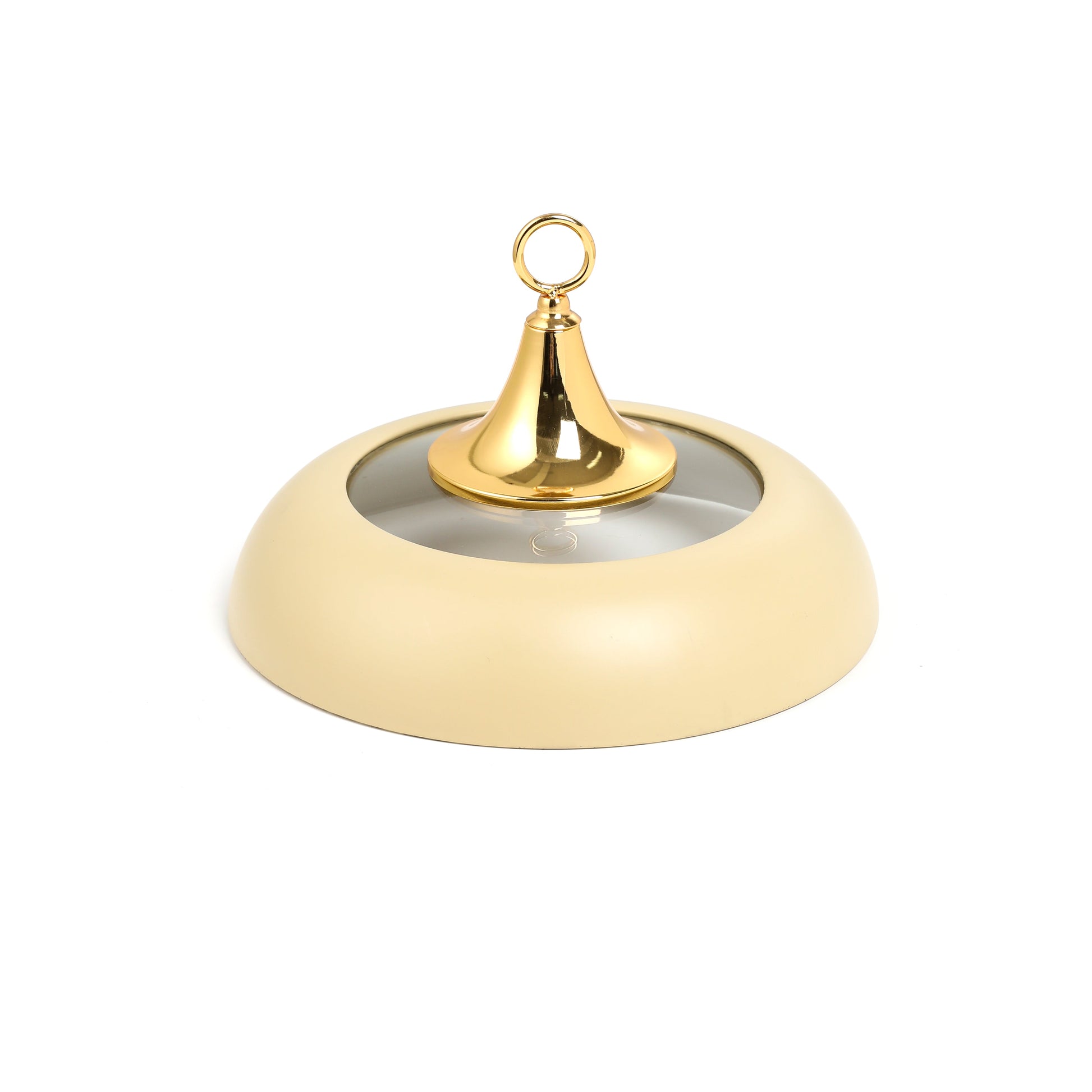Otantik Home ivory and gold chafer with rounded base and gold handle lid for serving food