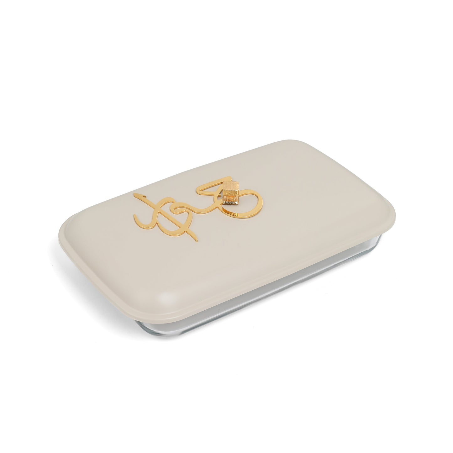 Otantik Home medium twin candle pyrex chafer with beige lid and gold accents