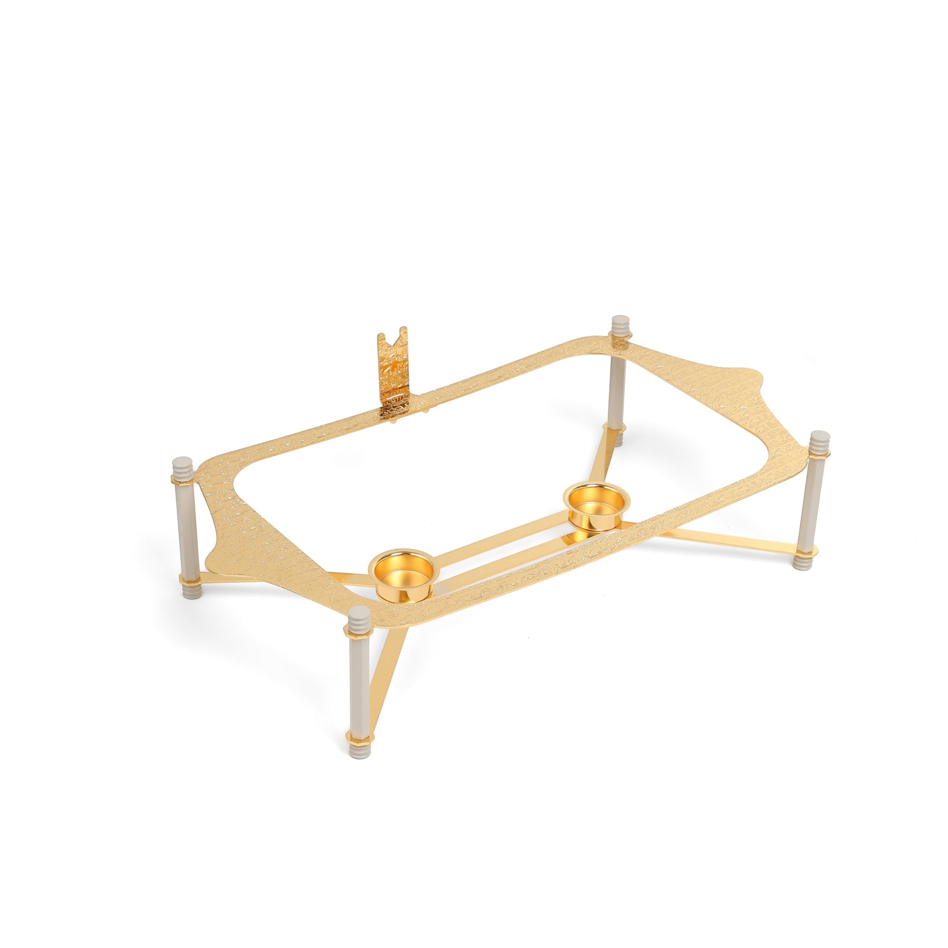 Otantik Home medium twin candle pyrex chafer gold metal frame with two candle holders