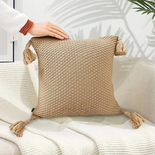 SOGA 50CM Light Brown Pillow with Tassel Accents, Rizzy Transitional Cover Throw Pillow - Image 4