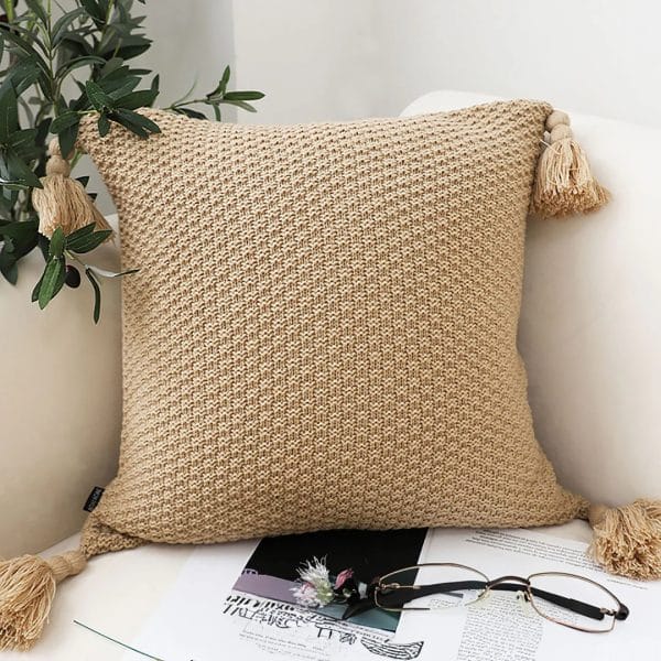 SOGA 50CM Light Brown Pillow with Tassel Accents, Rizzy Transitional Cover Throw Pillow - Image 5